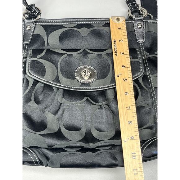 Coach Leah Signature C Turnlock Satchel Tote Handbag Black Jacquard Y2K - Picture 12 of 15